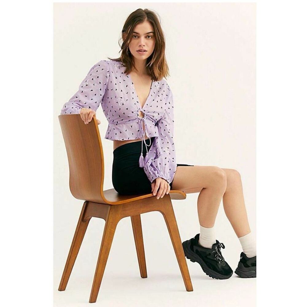 Free People La Rose Embroidered Cropped Blouse Top Cutout Ruffle Lilac Sz S Boho